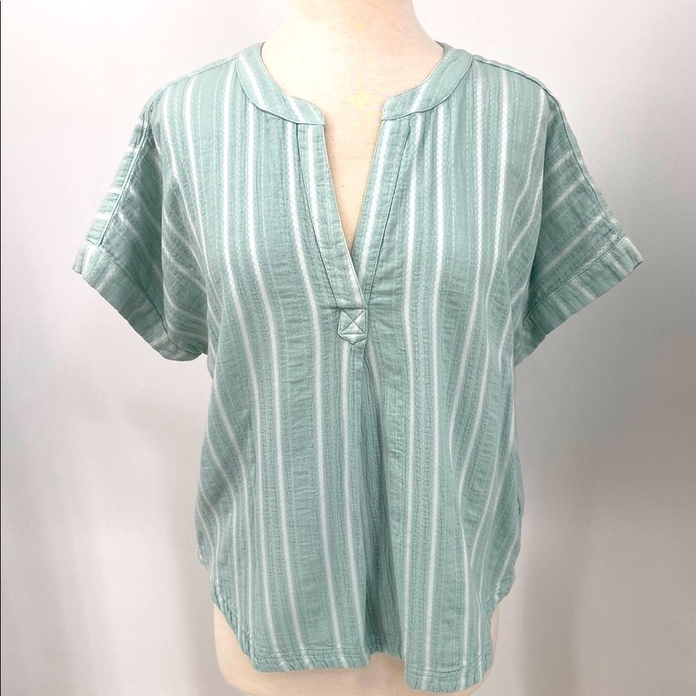 Lucky Brand Mint Green Striped Short Sleeve Blouse